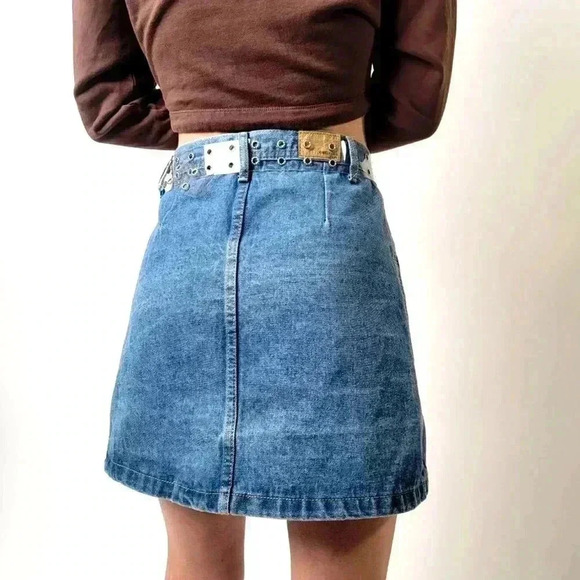 Button Front Deep Patch Pocket Denim Jean Mini Skirt - S - Picture 2 of 8